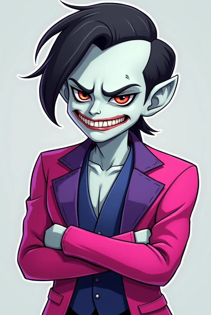 Create a new version of the Batman villain,the joker,an evil version,and wearing a stained straitjacket and carrying blood,with your mouth cut and deformed,and faded green hair