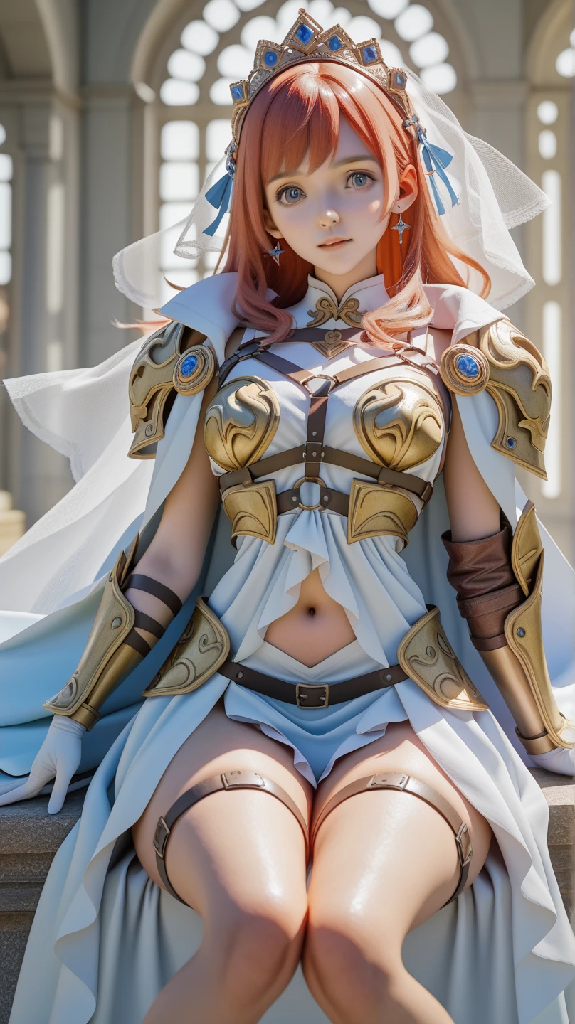 Pink hair，Nice face，blue military armor，Heterochromatic pupil，ssmile，rays of sunshine，fully body photo，the soft light，standing on your feet，full bodyesbian，High Picture Quality