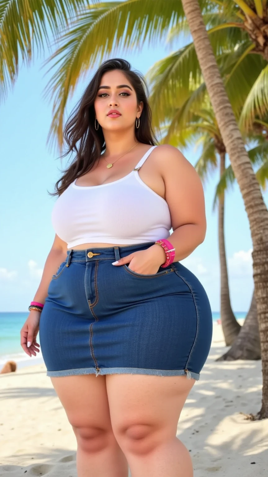 ((Best Quality, 8K, Masterpiece: 1.3)), Chubby woman smile ((best quality)), ((masterpiece)), (detailed), perfect face, USA woman fat in a dark-blue shirt and blue denim skirt walking down a street, thicc, she has a jiggly fat round belly, bbwchan, wearing tight sexy clothes, skinny waist and thick hips, widest hips, her belly is fat and round, soft curvy shape, hyperrealistic full figure, wearing a cute top, wide hips, cropped shoulders,Bare belly,(big assa:0.7),show legs,, thicc, beautiful thick female, beautiful curvy female,, Tall and tall,clear curvy details, curvy hourglass figure, alluring plus sized model, bbwchan, Voluptious body, Curvy model, Curvy body, Be red in the face, 1girll fat , a matural female, A MILF, the golden ratio,(Kpop idol),(Oil skin:1.2),(Oil skin:1.1) background High quality, HD, realistic, HDR. mountain refuge in grey stone, blends into the panoramic view of the mountain, spring landscape (green and flowery), edelweiss, lake, stream that winds, sunset, cool breeze. welcome mountaineers and hikers.