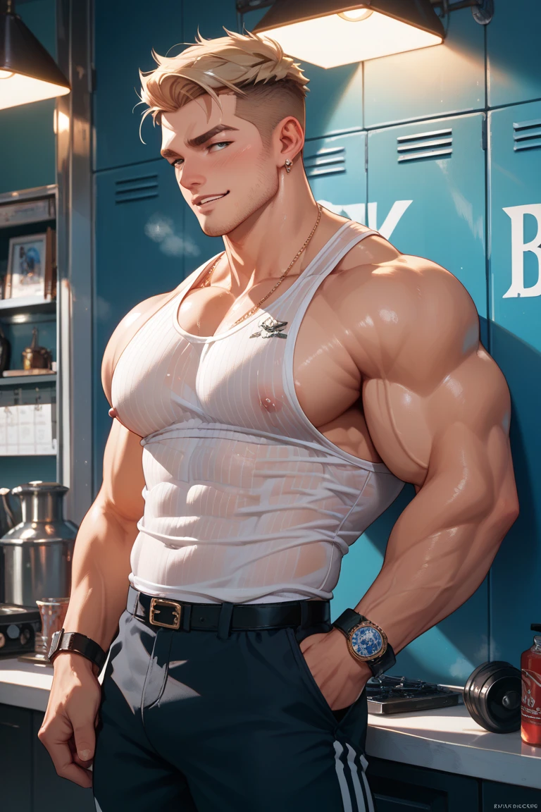 masterpiece,best quality,Ultra-detailed,1boy,individual,Modern furniture,Suit,black eyes,Handsome,Detailed face,sit,humungous wide muscles, huge shirt cleavage, flexing biceps much bigger than head, extremely handsome