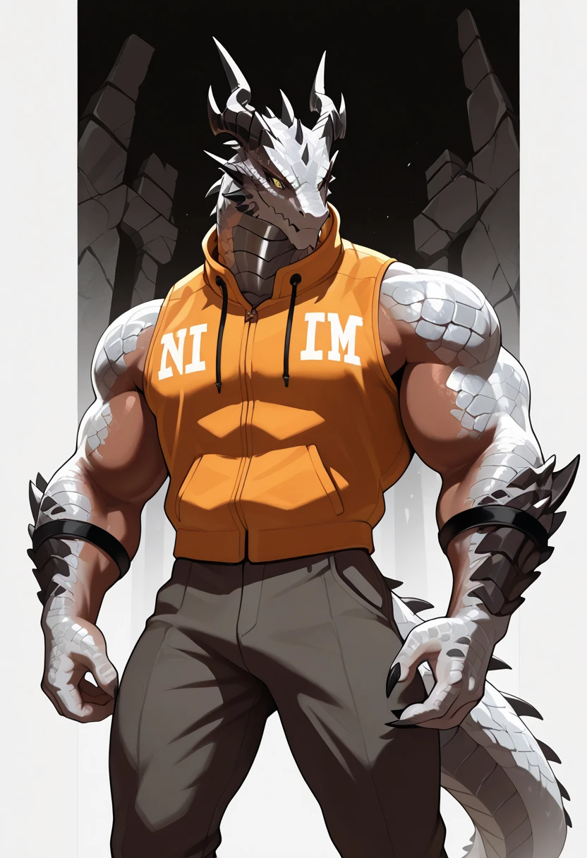 alone, Furry, Humanity, male, Animal ears, Iris, tail, fur tail, Open the unit, Gray body, 2D, Four fingers on the hand, clothing, character.Huge muscles,