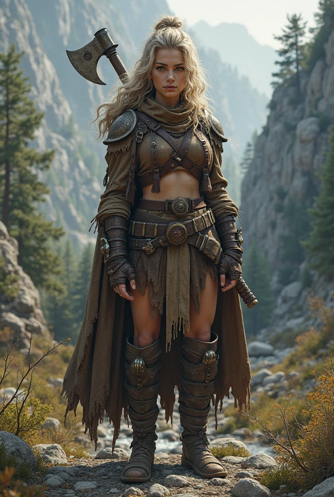 Beautiful woman in insanely intricate Viking raider Outfit