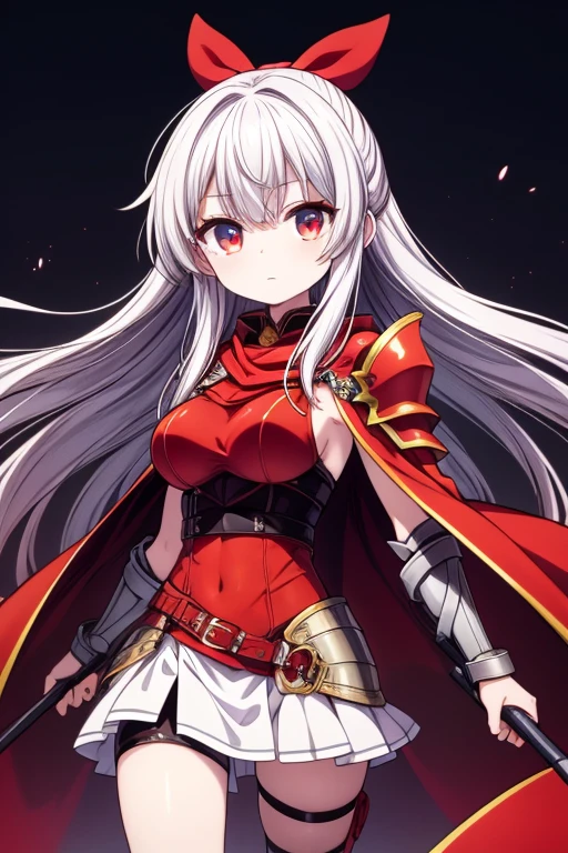 ((masterpiece:1.4,best quality))+,(Ultra-detailed)+,(super detailed eyes)+,(pointed ears:1.5),
(cute girls),15 years old,(heterochromatic pupils:1.15),light blue short hair,Long braids on both sides,Thick hair(Variza:1.2),Pale complexion,Smile,一個誘人的Smile,pink halo,
(She is wearing a conservative red coat,Lilac underwear,red pattern,lace:1.5),(red gloves:1.4)The sleeves are very long,
black earrings,gemstone jewelry,straw hat,Fruit tiara,Greatsword,ancient armor,
(knight:1.1),
(Dawn light:1.2),
(Thick black and white:1.16),(depth of field:1.4),,intricate details,