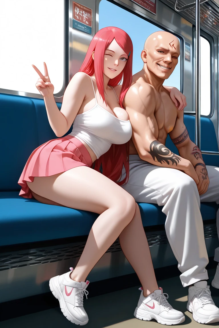 1girl in, Solo, (masutepiece, Best Quality:1.2), Realistic, hyper realisitic, Official, Detailed face, Face Focus, Mature Women, A MILF, chubby, cleavage,(Smallest Pink Micro Bikini:1.2),Blake Honoka, Pink hair, Hair Ornament,Japan's grandfather,molesting,Women being molested,Alone with an old man and a woman,Japan grandfather and woman having sex together,On the train,Woman having sex with her grandfather in Japan,Japan grandfather touches woman's breasts and buttocks,Japan grandfather massages female breasts and buttocks,Japan grandfather hugs a woman,Japan grandfather and woman are flirting,Woman looks grumpy,Japan grandpa is smiling