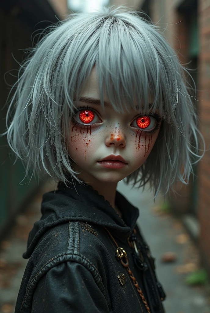 Short grey hair、Red Eyes、baby