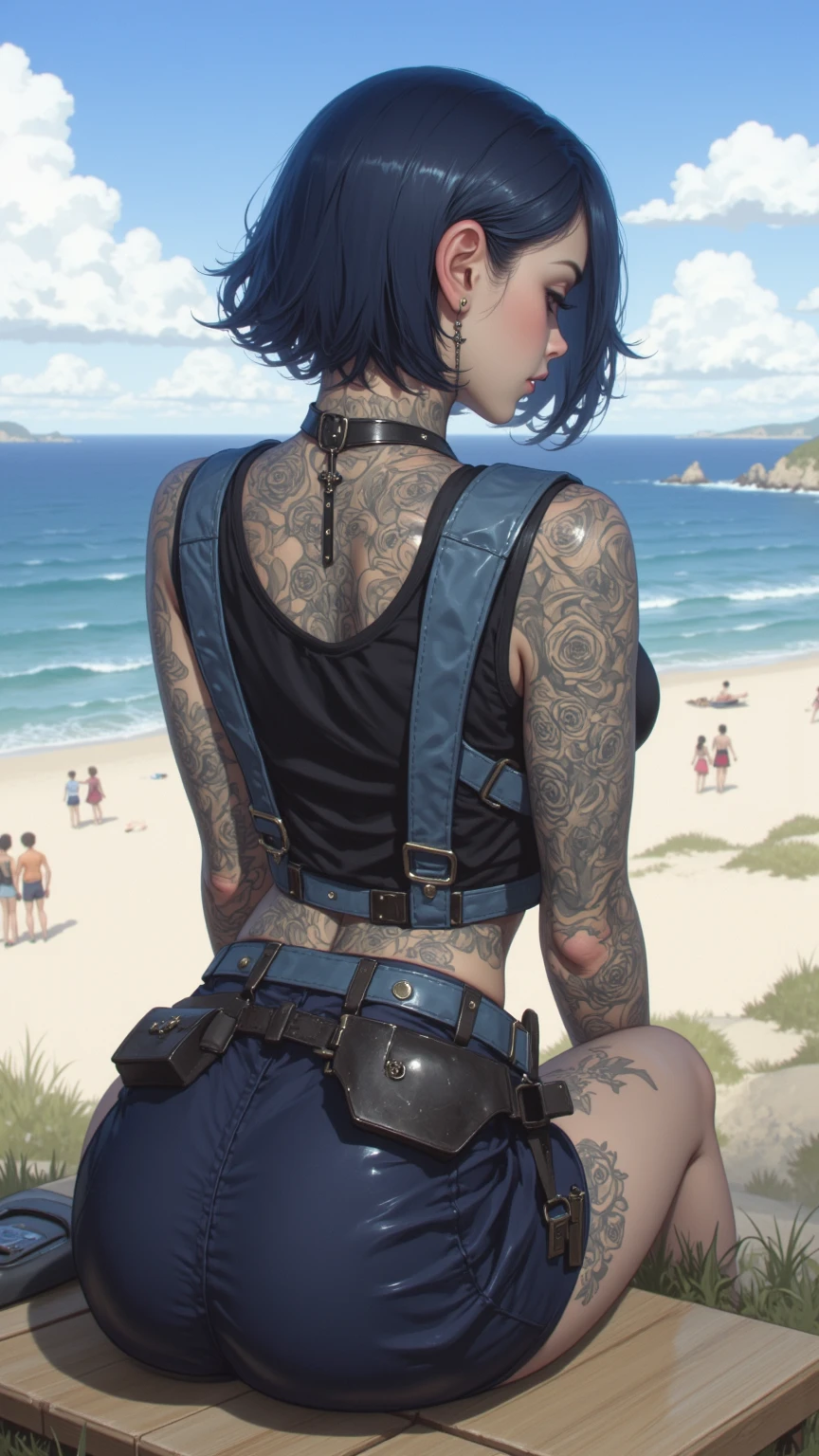 Mavis dracula , black hair, blue eyes, small breasts, slim body, thin legs, detailed nipples, detailed vagina, on the beach,There is a woman lying on the beach in her underwear and panties,Open your legs,The legs are wide open!Give the beauty a big close-up