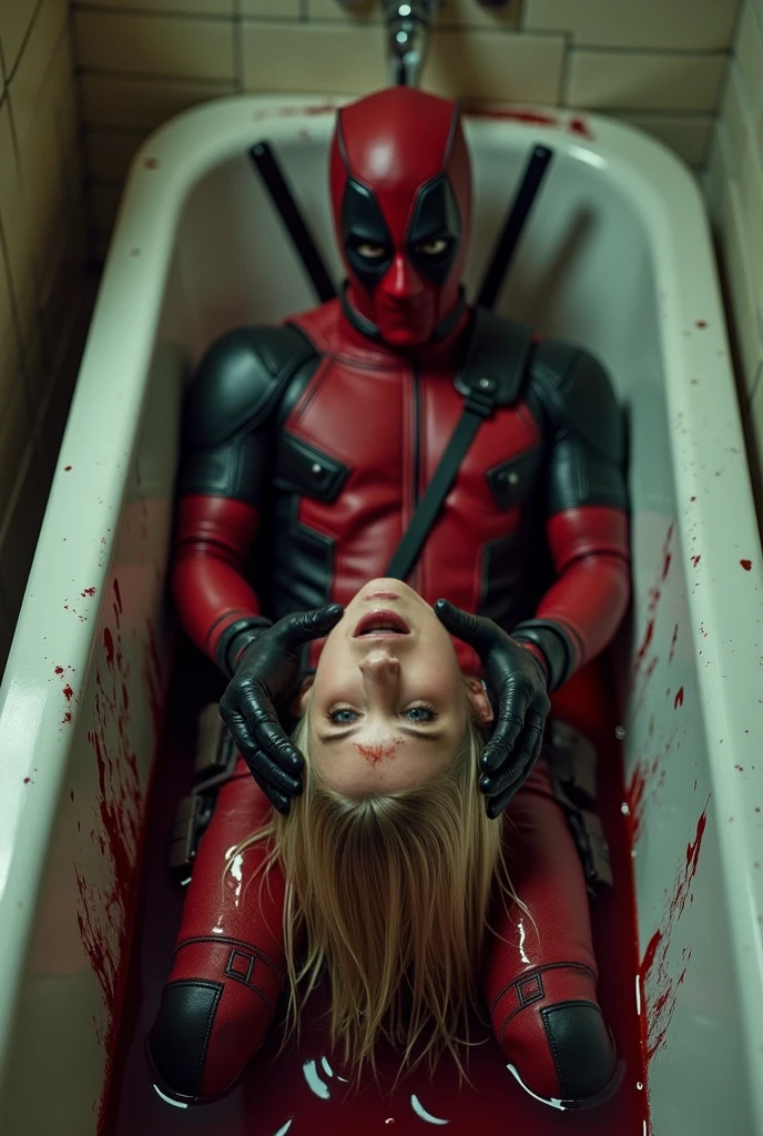pale skin woman get fucked by marvel deadpool in bathroom full body