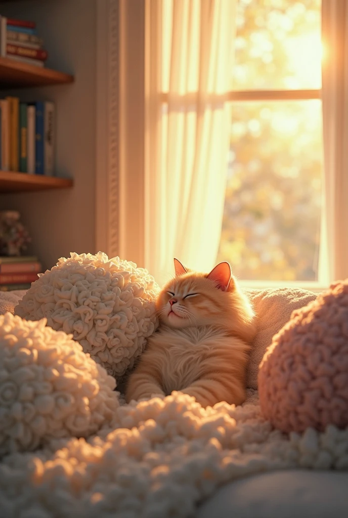 cozyliving roomルームで眠っている小さな虎,high quality of wavy lines,4K,real, ultra-fine in 8K,HDR,ultra fine painting,extreme detail,Professional,vivid color,Bokeh,real,realistic, is sleeping,quiet,comfortable, bright, warm,soft,cozy,calm,interior,living room,Sofa,Window,plush toy,small animals,cute,grace,Stale,pictures