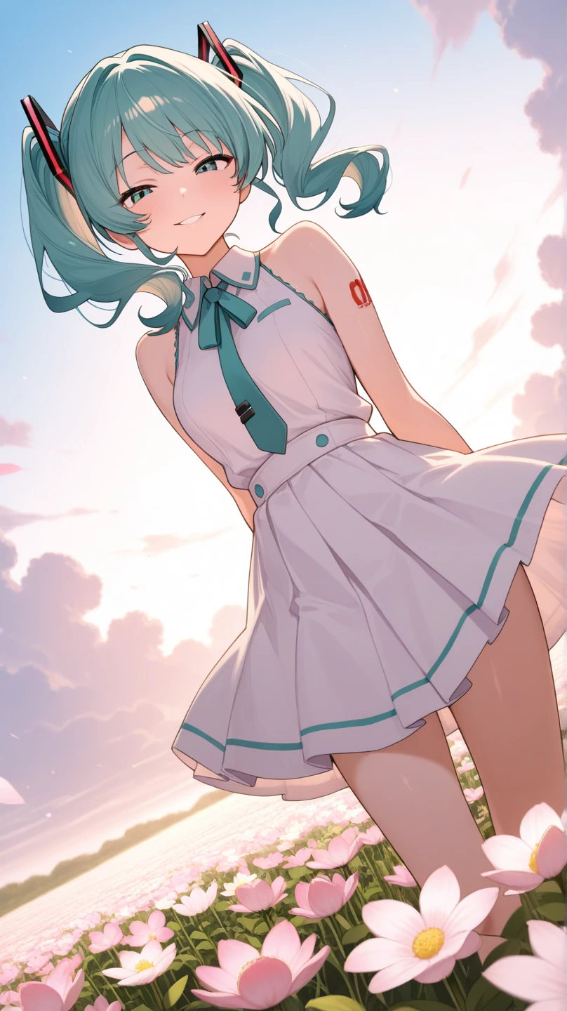 master piece, hyper quality, Hyper Detailed, Perfect drawing,Solo, High School Girl, 校服, a miniskirt,(((Holding a large bouquet wrapped and bundled with ribbons))), butt sticks out, Big round buttocks, Standing figure, ((Panties are slightly visible)), Tanned skin: (1.2), Cute smile, Cheeky smile, Sunburn scars: (1.5), Buggy socks, Shooting from diagonally below, Beautiful background, meticulous drawing, Accurate drawing.