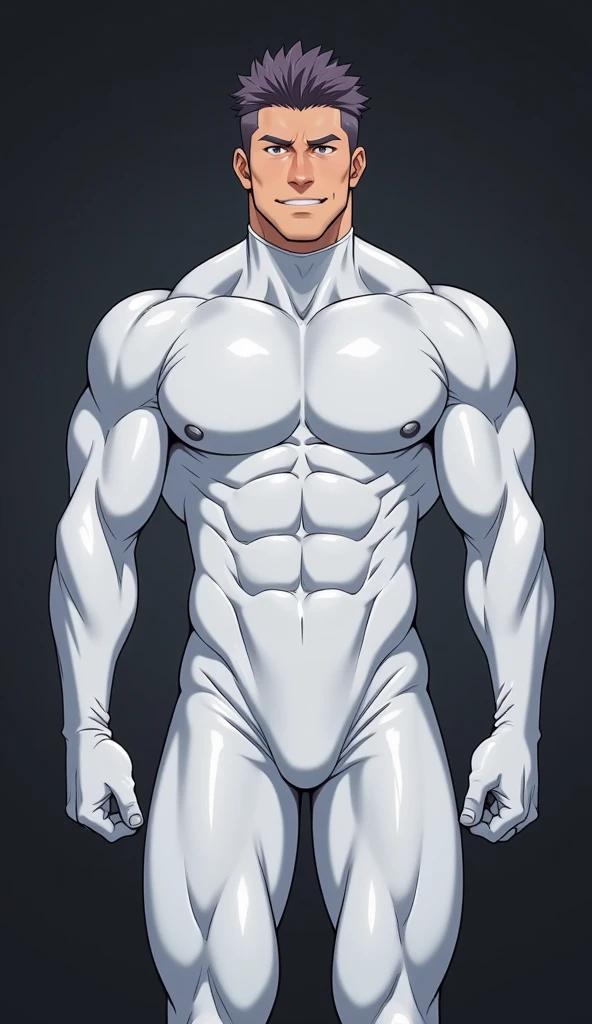 um close up de um homem sem cueca posando para uma foto, corpo musculoso sexy, muscular male hero, musculoso! Branco, Roupa aberta v peito, muscular character, musculoso male, super buff e cool, smooth translucent white skin, pose de bolo de carne, musculoso body, pose de anime bonito, wearing white straitjacket, homem grande e musculoso, sfw version, pele branca brilhante