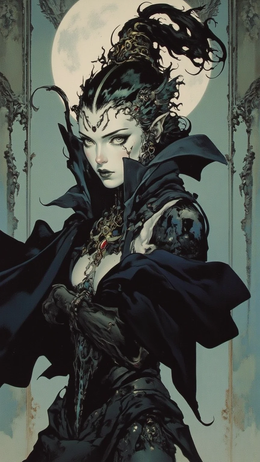 nosferatu, vampyre, masculine,black and silver armor with a boney appearance,on a throne, baldie olhos vermelhos pele pálida, pointy ears, fully body, baldie