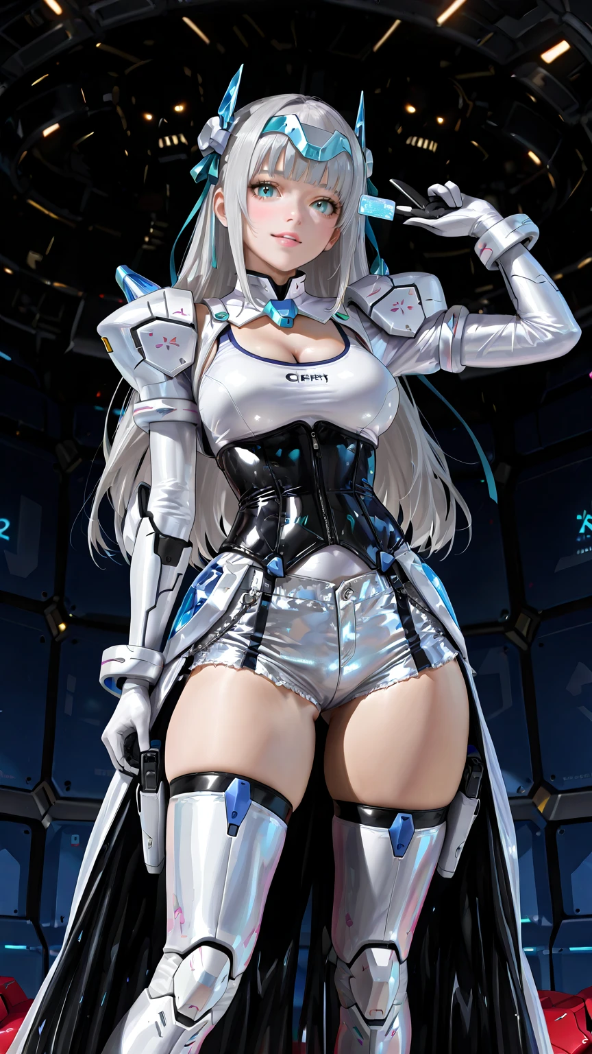 quality，busty figure，legs separated，Facing the lens，Clear latex tights