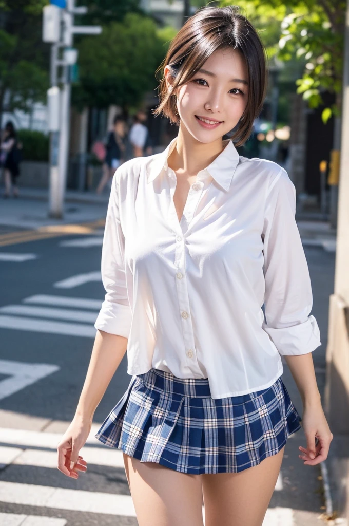 1girl in、A smile、The shirt、skirt by the、（small tits）Chilarism、Japan High School Student Uniform、serafuku、summer clothing、（Sheer Bra）、Upper body portrait、Dynamism!!Running with the wind、