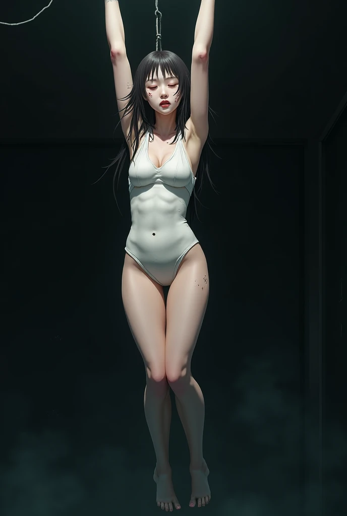 the Extremely Detailed CG Unity 8K Wallpapers，Evening glow，most beautiful artwork in the world，(best quality:1.2),(ultra-detailed:1.2),(hyper-realistic:1.1),(masterpiece:1.2), glowing skin，(Extremely thin and slender:1.3)，(Extremely slender and thin legs:1.2),(极其明显的髋骨:1.2),well-defined bones and contours,sharp focus,HighestQuali，hyper HD,very long hair,white kneesocks,kawaii,中近距离，extremely skinny,(extremely slim:1.3)，bikini，boney，kneeling