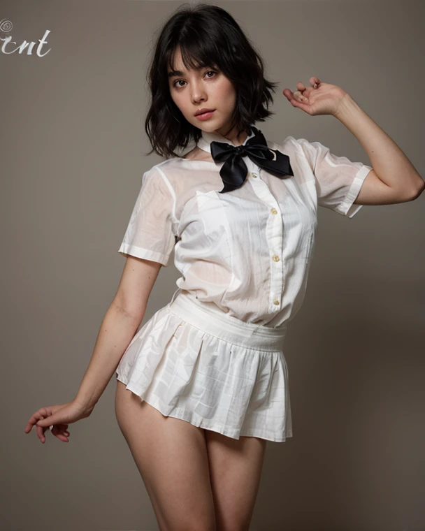 There is a woman taking a photo wearing a see-through dress., See-through 、Nude,Thighs、