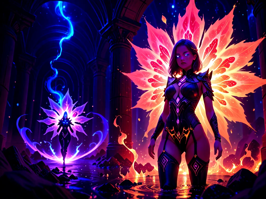 high details, best quality, 16k, [best detailed], masterpiece, best quality, (extremely detailed), a picture of a beautiful succubus looking through a (magical portal: 1.3)  onto heaven, the portal has magical red magical wards on it, she sees the starry heavens and bliss of heaven , GlowingRunes_paleblue, 