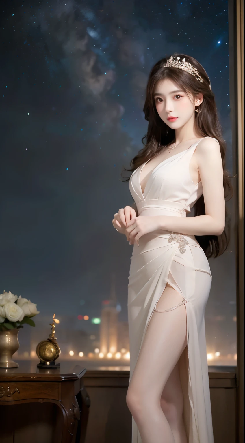 (masterpiece, best quality, extremely detailed 8k, ultra hd, ultra-detailed, highly detailed, highly realistic, photo realistic), (korean, 1girl:1.5), (highly proportional head, 1head:1.5), (beautiful realistic face, detailed realistic face), (high detailed realistic hair, beautiful realistic hairstyle), (beautiful realistic eyes, high detailed realistic eyes, proportional eyes, high detailed pupils), (high detailed realistic natural eyebrows), (high detailed realistic lips, beautiful realistic lips, pink lipsticks, sexy lips), (high proportional realistic breasts, realistic medium breasts), slender abs, highly detailed skin, full body view, full body shot,