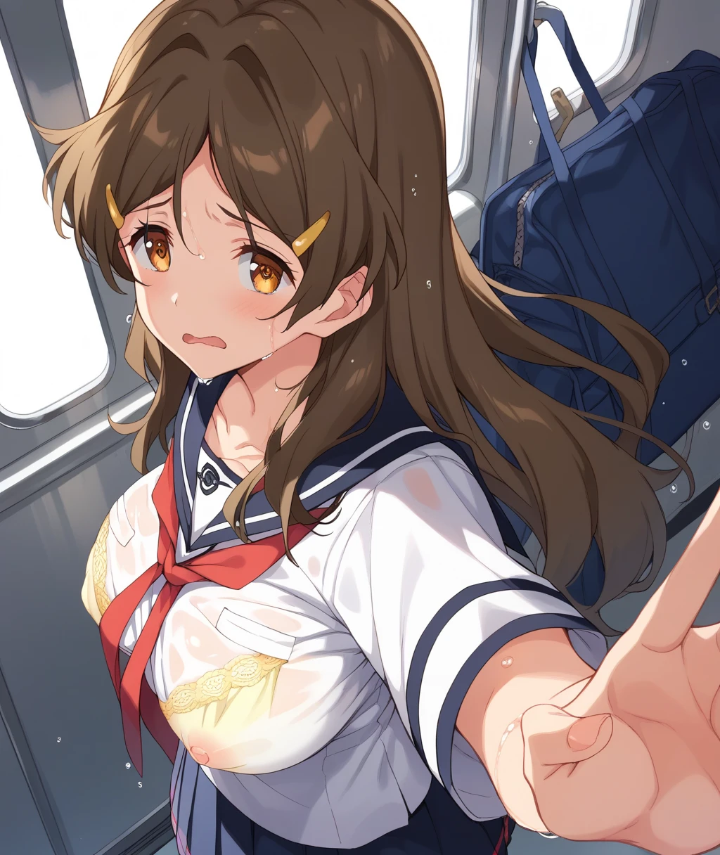 masterpiece, best quality, (1faceless boy:1.3),(boy grabbing breast:1.1),1girl .(school uniform:1.2), black long hair,brown eyes,(classroom:0.8), (sunset:0.7),(medium breasts:1.4), (sad smile:0.8)