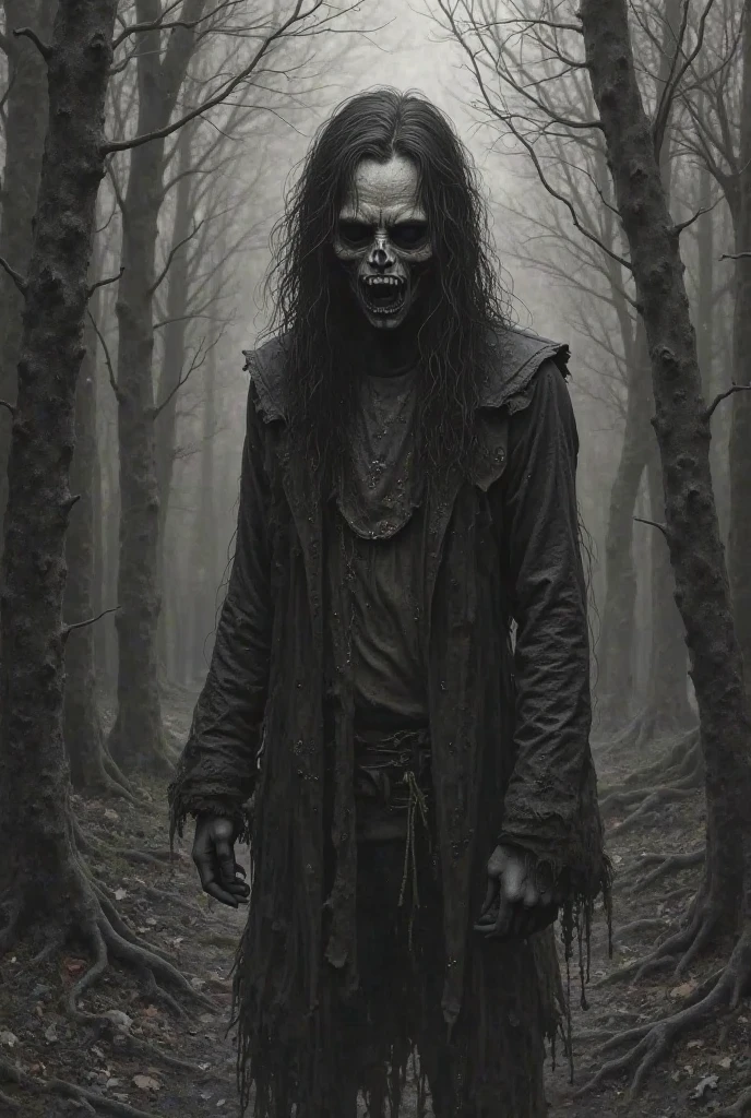 eating rotten zombie with long hair