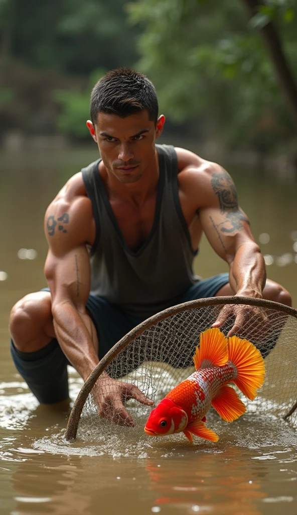 raw whole body, (RAW photo, best quality), (realistic, photo-realistic: 1.3), masterpiece, an extremely manly and masculine, extremely detailed, CG, unit, 2k wallpaper, amazing, fine details, extremely detailed CG unit 8k wallpaper, huge file size, ultra-detailed, highres, absurd, soft light, Taylor Lautner person, tanned skin, detailed fingers, extremely detailed eyes and face,  beautiful detailed nose, beautiful detailed eyes, light on face, looking at the viewer, (1man, mature face), realistic face, realistic body, (nu:1.2), sitting holding impaling (blue fish:1.2) with crotch in front of him, pool bottom, fish upright
