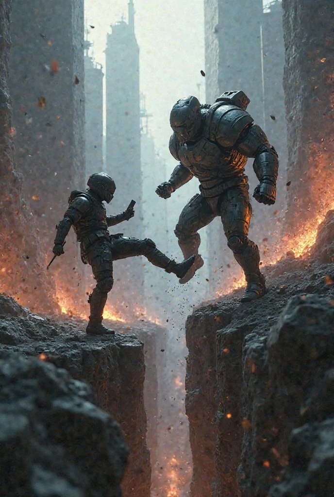 Astronaut suit man fighting a black guy