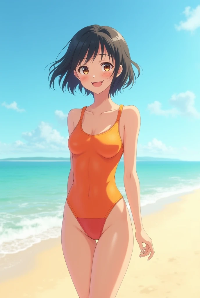 Look at the viewer, strong rim light, Japanese, , high resolution, dynamic pose, highly detailed background, ultra realistic, tan lines when wearing one piece swimsuit, slender, very cute and beautiful girl, highly detailed beautiful face, female, 18 years old, black hair, healthy brown skin ((tan skin: 1.4)), flat chest, coastline, wet hair, solo, smut, break
wet, (one piece tan: 0.9), (swim tan: 0.9), sparkling, glistening skin, collarbone, navel, bikini, covered nipples, cameltoe, ocean, dynamic pose, smiling face,