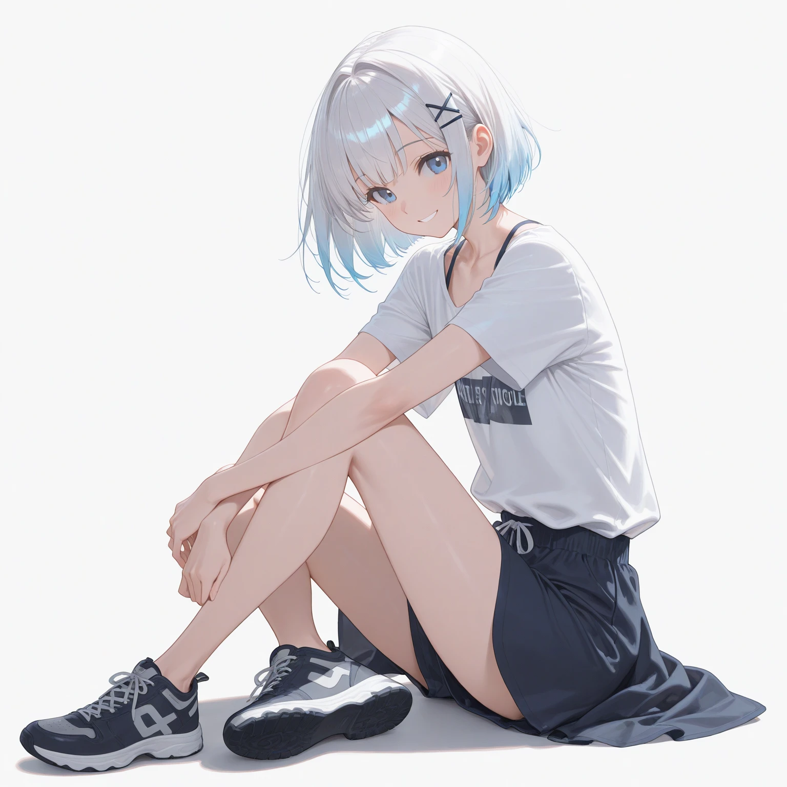 Glossy underwear、short, messy gray hair、big eye、small head、Cute One Girl、squat and open your legs、In the hut、Pants are wet --auto