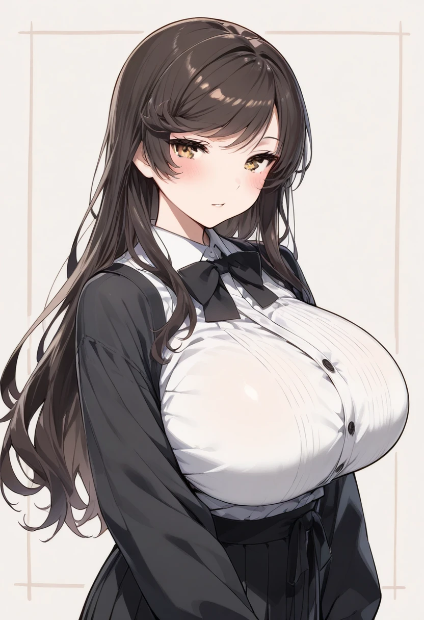 独奏 (Her breasts are massaged by a man's hands:1.9. Pout your lips) ,BREAK,(White collared sleeveless shirt, tall woman, black hair, short hair, ponytail:1.9 Swept-to-the-side bangs, beautiful, cute, big breasts, sweat, excitement, blushing),Man's hand bra