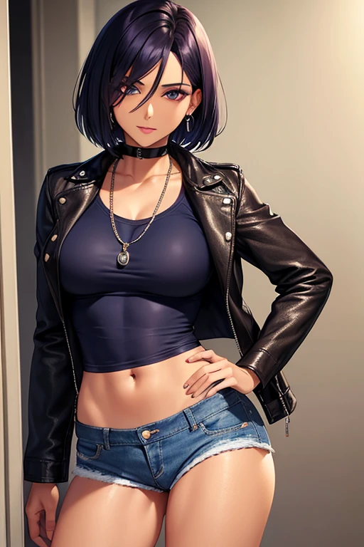 masterpiece, dance class scenario, 23 year old beautiful woman, ballet detail dance room background, solo, black fitted shirt, black leather jacket, blue denim pants, black raven hair in  a messy bun, she sitting on the floor putting on her pink ballet shoes