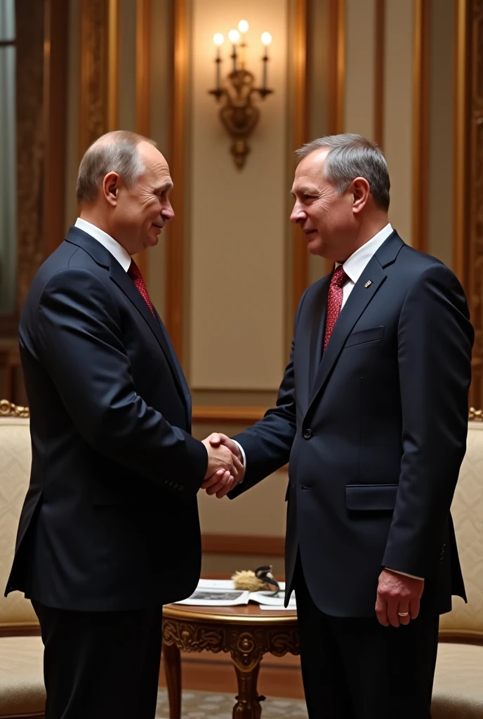 
Create an image with two hands shaking each other, with a Russian flag and another with a Turkish flag