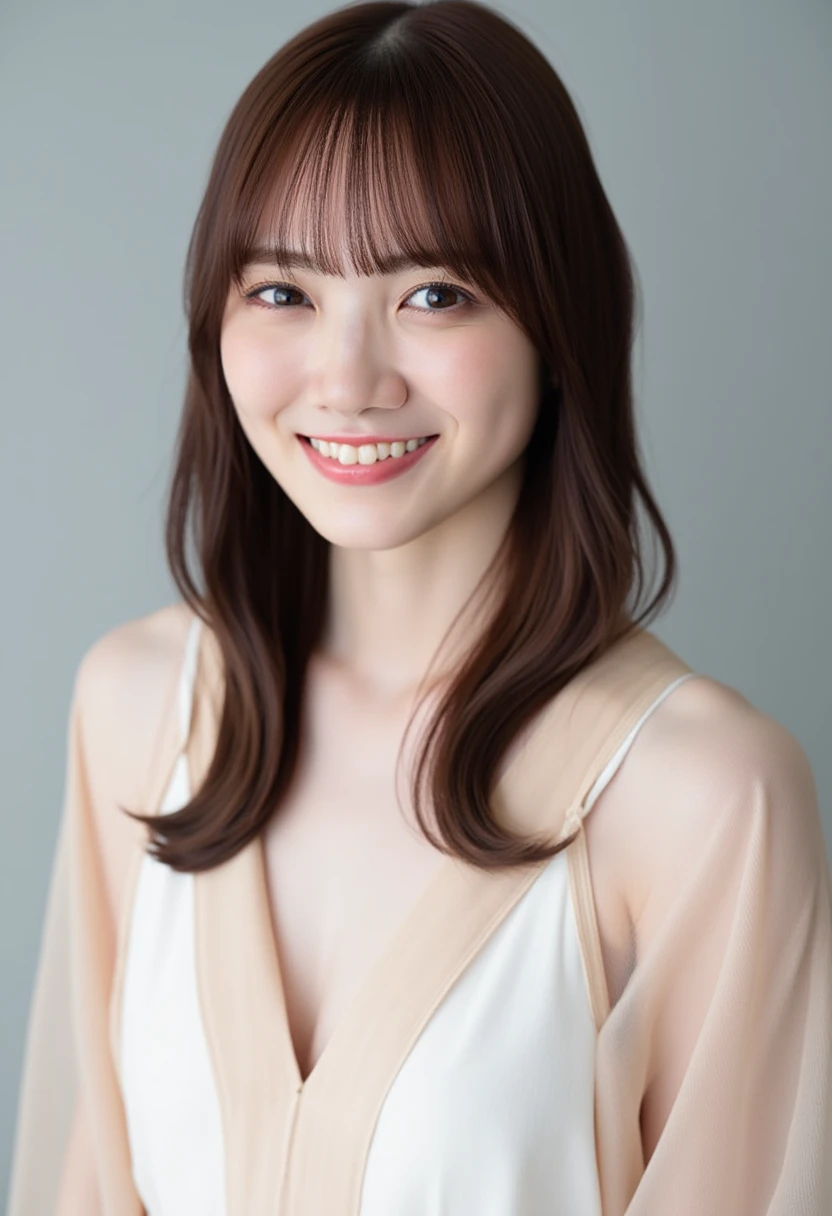 Beautiful, clear white skin、Full Body Shot、Beautifully detailed face、1 Japanese female、Adorable smile、On the bed、Swimsuit、I can see your chest、Grey mini skirt、highest quality、Very delicate and beautiful 8K、Very high resolution、Beautiful detailed girl、Realistic、Portrait、On all fours