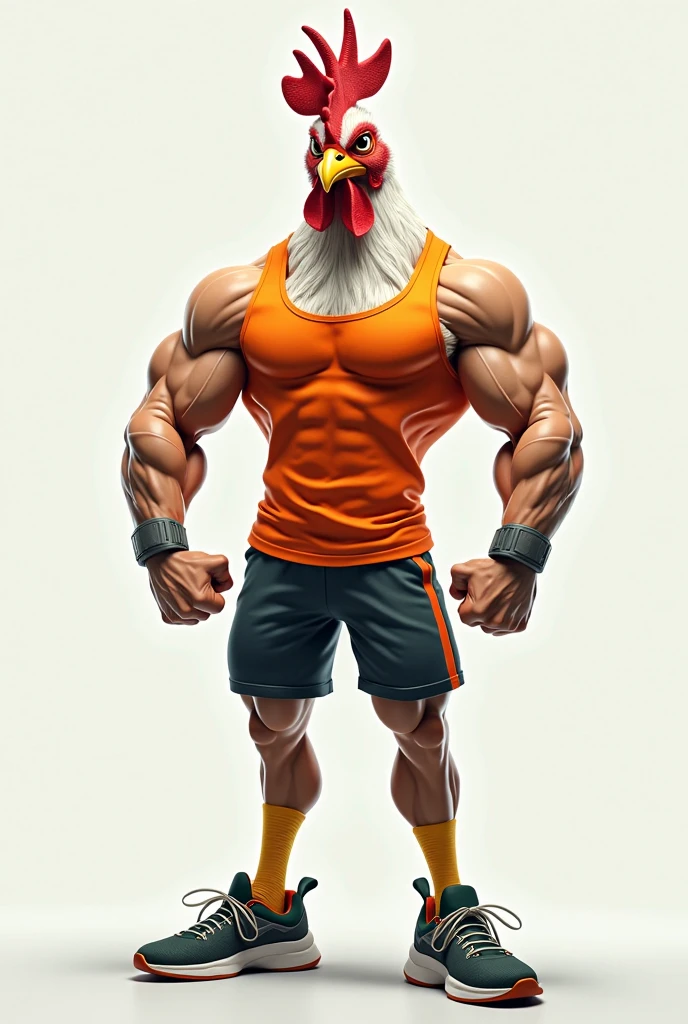 3d, 3D rendering,a shirtless muscular anthropomorphic rooster with hair lifting dumbbells , ,highy detailed, Vibrant