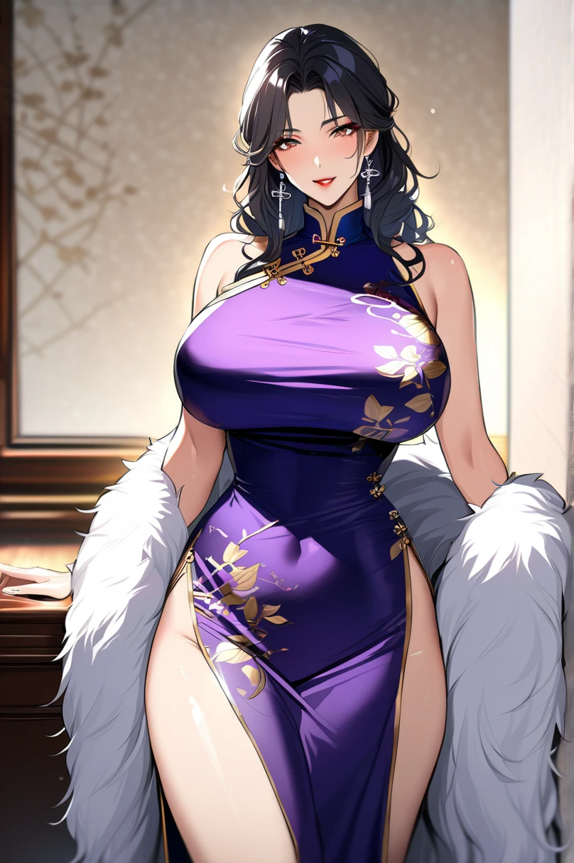 Big breasted girl in purple exotic clothes
