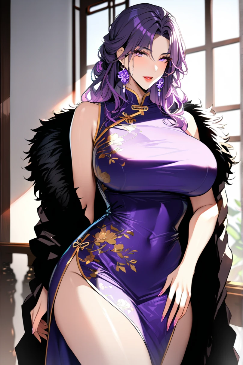 (Original Character,8k, Masterpiece, Best Quality,Detailed, Beautiful Detailed Eyes, solo), female,pregnant,tall,cleavareasts,sen,cowboy shoblack eyes),black sclera,purple hair,twintail hair,medium hair,pantyhoses,pencil skirt,(((hantennas)))(,gold outfit),walking in room in castle,happy face,