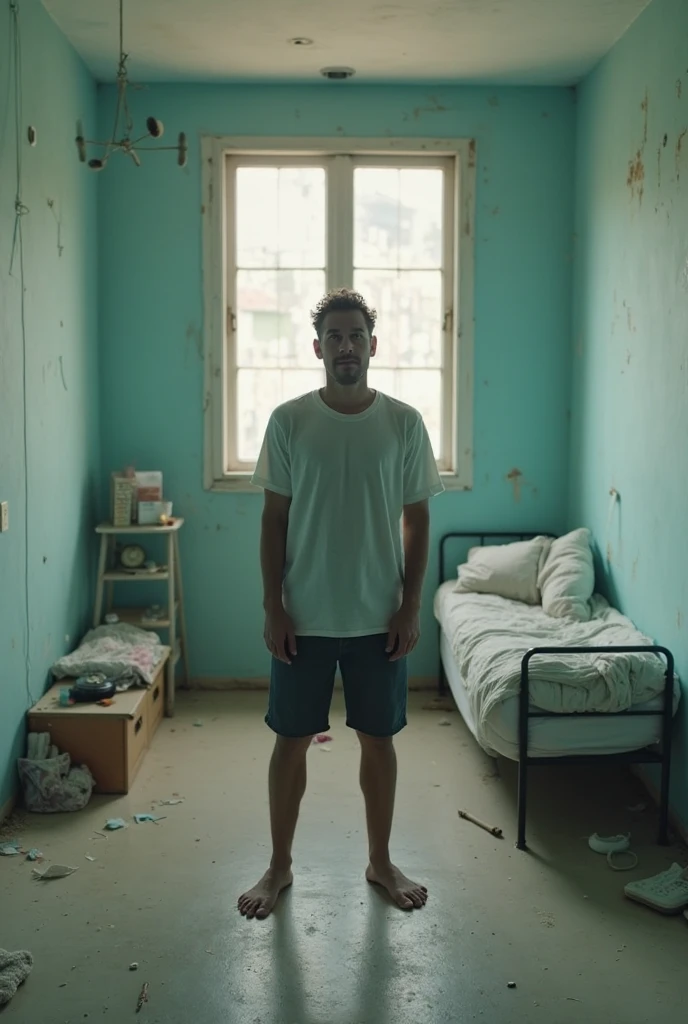 Draw a picture of a man urinating in the corner of the room wearing short underwear. 