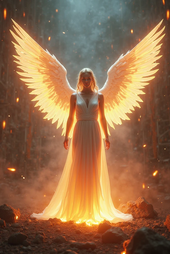 Long white angle wings on fire