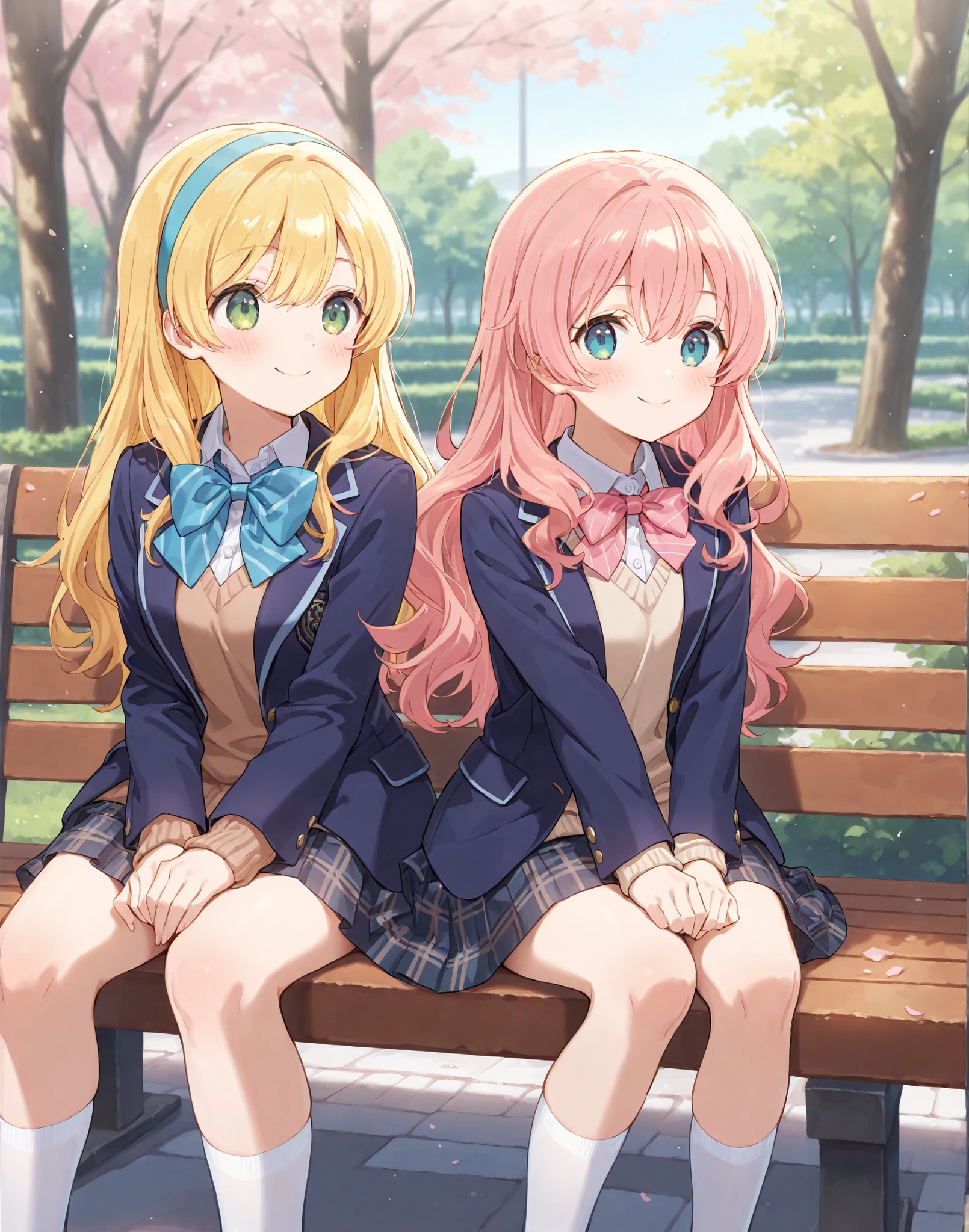 highest quality,masterpiece, ((2 girls:1.5)), (cardigan)、eight-headed body, Put your knees on your chest:1.5, (smile:1.5), ((high school student)), ((classroom:1.5)), blush:1.3, (White panties:1.5)
