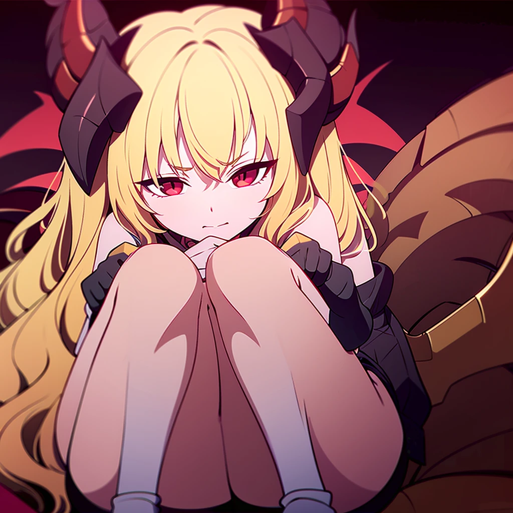 1 girl, horns, blond hair, green eyes,bent over all fours, magical realism