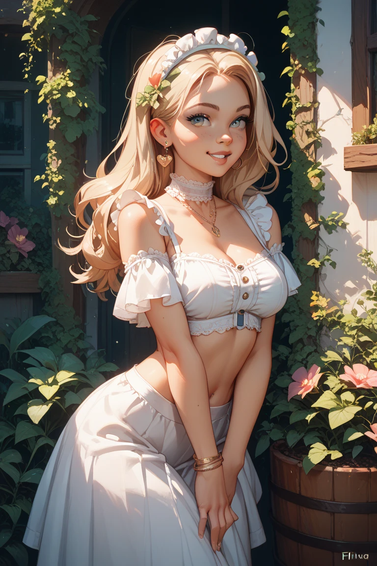 ((best quality)), ((masterpiece)), (detailed), NSFW, small breasts, prominent collarbones, skinny arms, flat stomach, visible hip bones, long hair, red hair, white hair, blonde hair, dark hair, ponytail, thick ponytail, heavy ponytail, NSFW Fluttering lace frilly petticoats, pleated petticoats