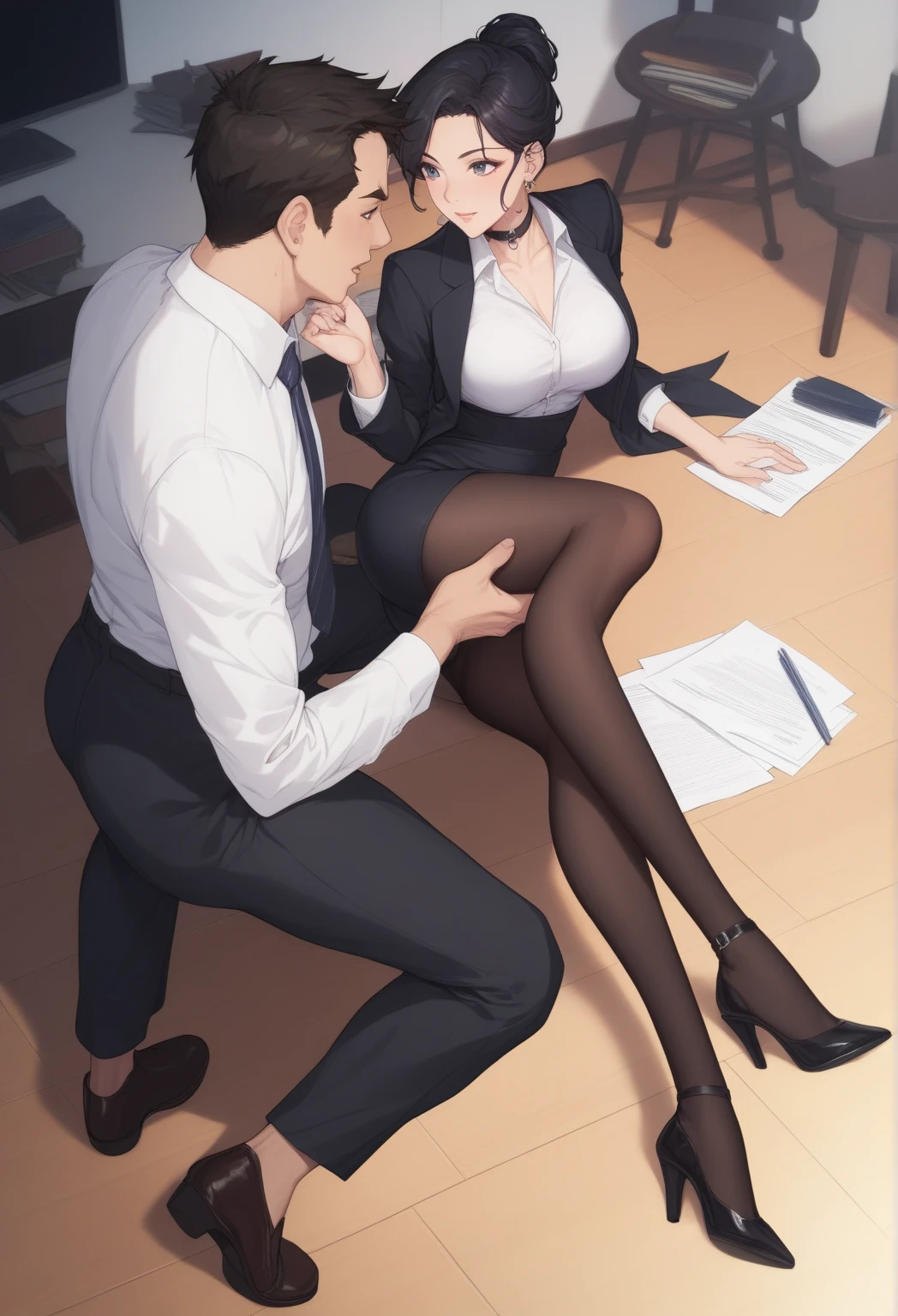 score_9, score_8_up, score_7_up, score_6_up, score_5_up, score_4_up,
aamia, navy pinstripe jacket, white lapel, suit jacket, skirt suit, necktie, dress shirt, belt, waistcoat, three-piece suit, open jacket, kneeling, blowjob, sucking penis, fellatio, oral sex, sloppy blowjob, deepthroat, office, saliva, tears, drool, glasses