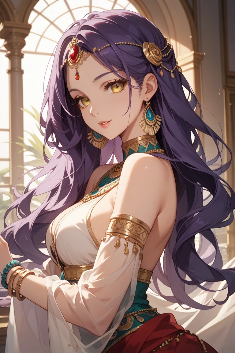 princess_celestia wearing a tunic,regalia,crown,scene is luxurious palace hall,(hair over one eye, one eye covered),<lora:celestia:1>,masterpiece,best quality,sitting down, looking at you,