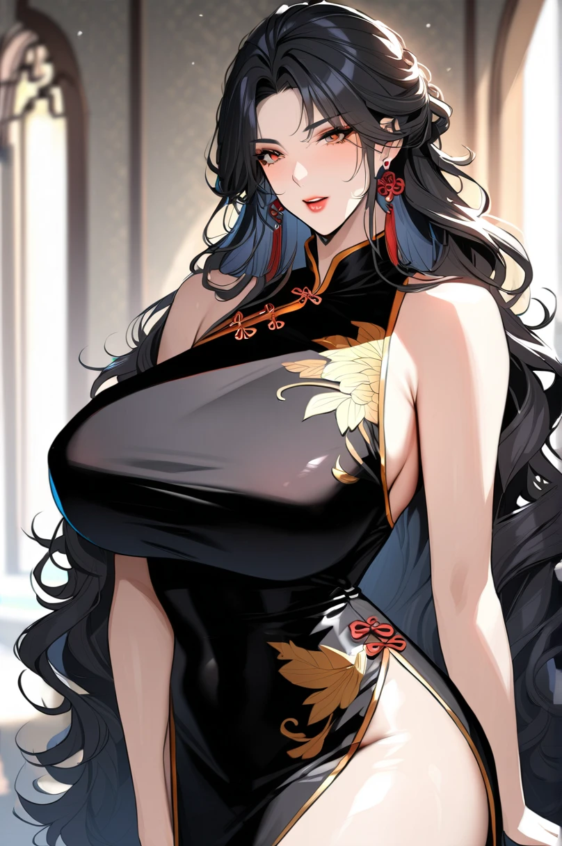 <lora:ChifuyuV5:0.7>, Orimura_Chifuyu, china_dress, huge_breasts, standing, solo,, masterpiece, best quality, detailed face, detailed eyes, highres,