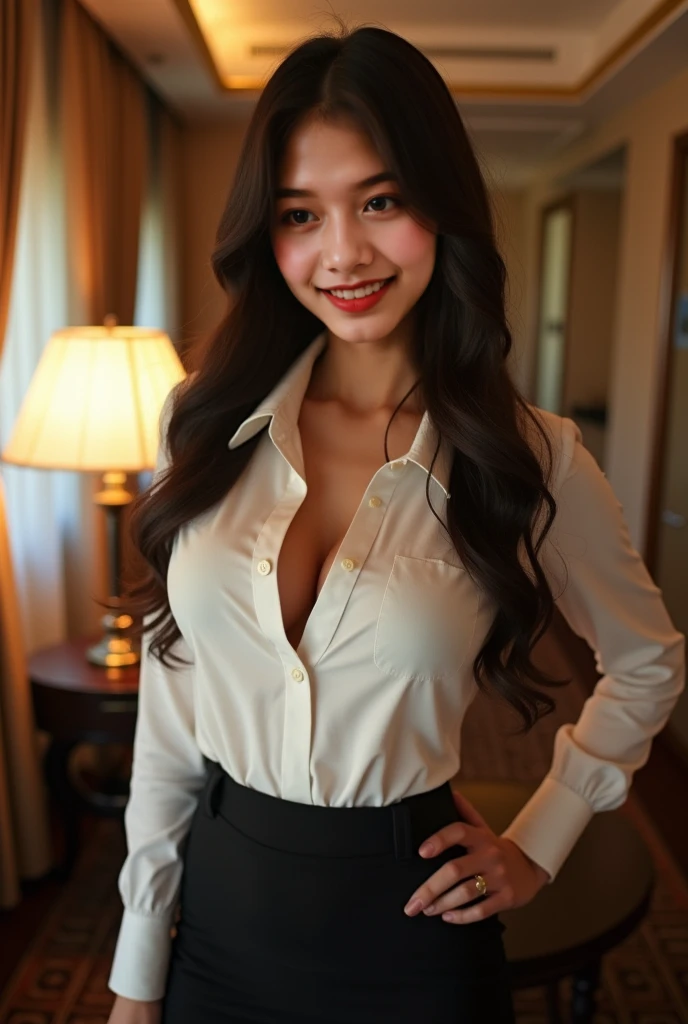 8k, RAW Photos, Highest quality, Tabletop: 1.2), (Realistic, Photorealistic: 1.37), Very detailed, 1 high school girl, Super Beauty(Like the real thing), alone, Beautiful detailed sky, Detailed Coffee, night, Sitting in the store, (Big smile: 1.1), Long brown hair Medium chest, Beautiful detailed eyes, (Collared shirt: 1.1), A bow tie, Pleated skirt, Beautiful expression Ultra-high resolution,Ultra-Realistic Skin,masterpiece,Highest qualityのPhotorealisticなRAW Photos。Bright colors,Rich colors, Backlight, Cinema Lighting, Film Grain, 50mm lens, Nikon D850,Beautiful expression,Fantasy art,Character Art,View your viewers,Top view,,Accentuate your cleavage,Dynamic pose,