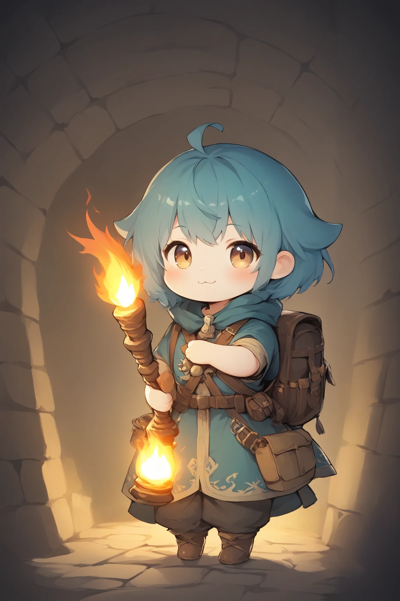 １people、solo、dungeon、 Darkness、characters、Adventurer、Holding a torch、Character、cute、:3