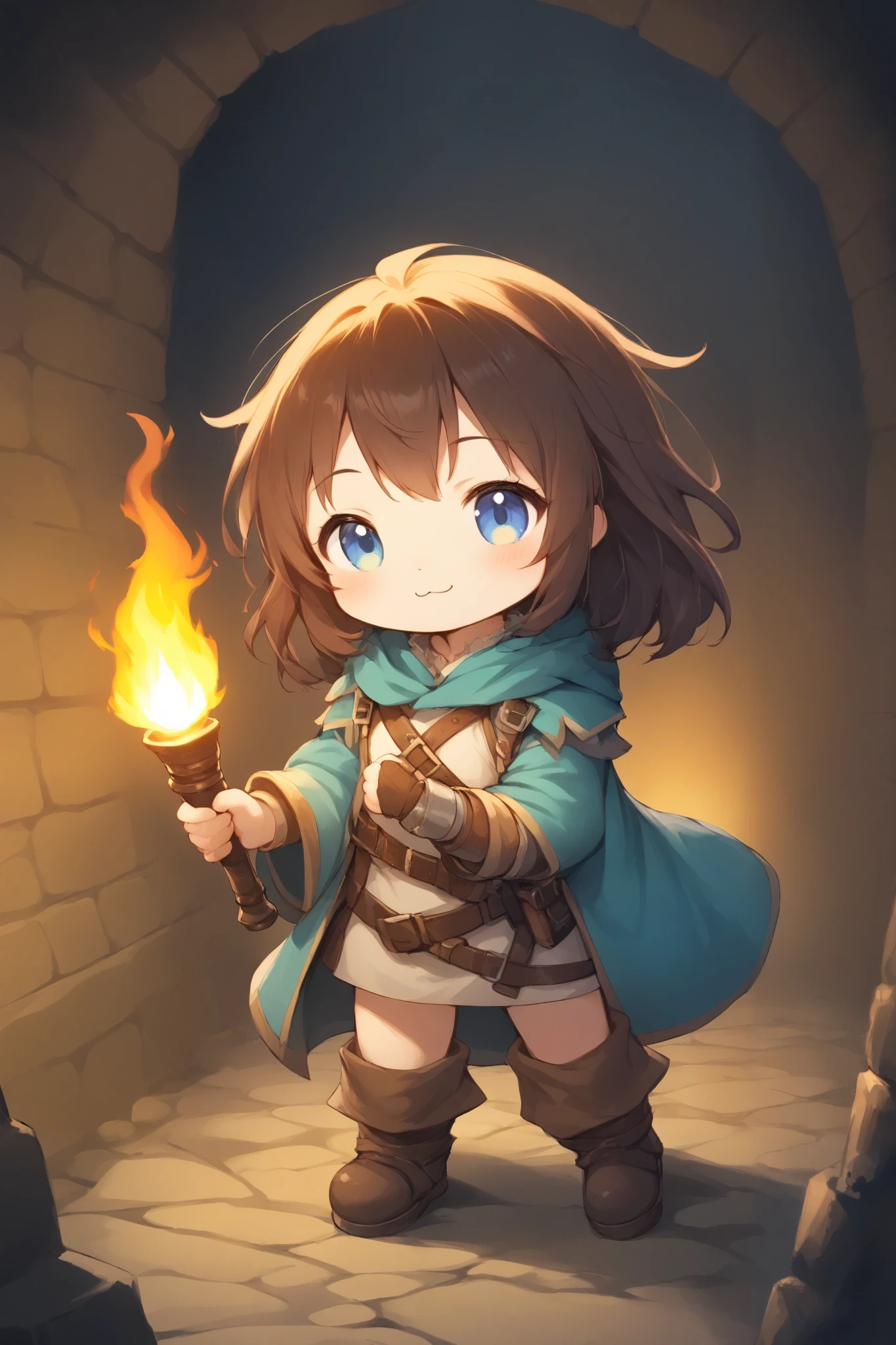 １people、solo、dungeon、 Darkness、characters、Adventurer、Holding a torch、大peopleの女性、cute、:3