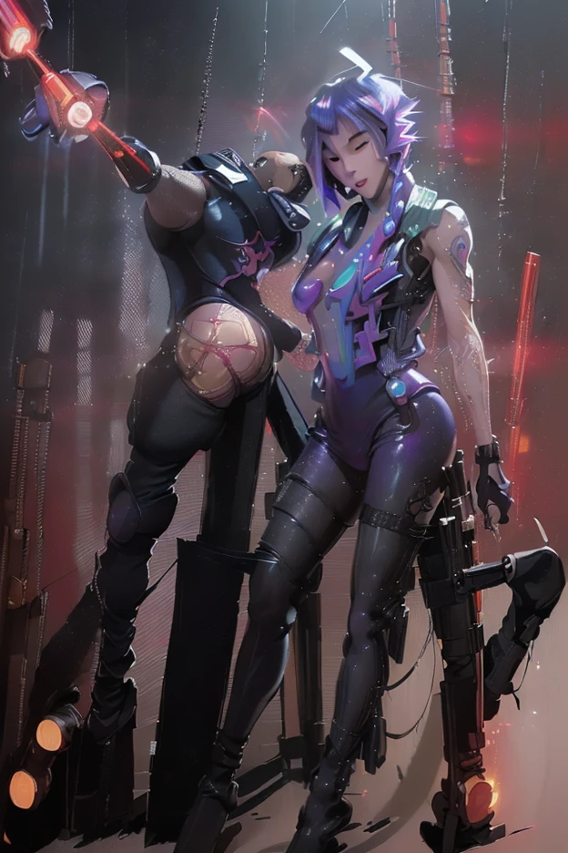 a ultra real cyberpunk girl, showing boobs and nipples, topless, futuristic look, perfect eyes, cinematic lighting, dark mood