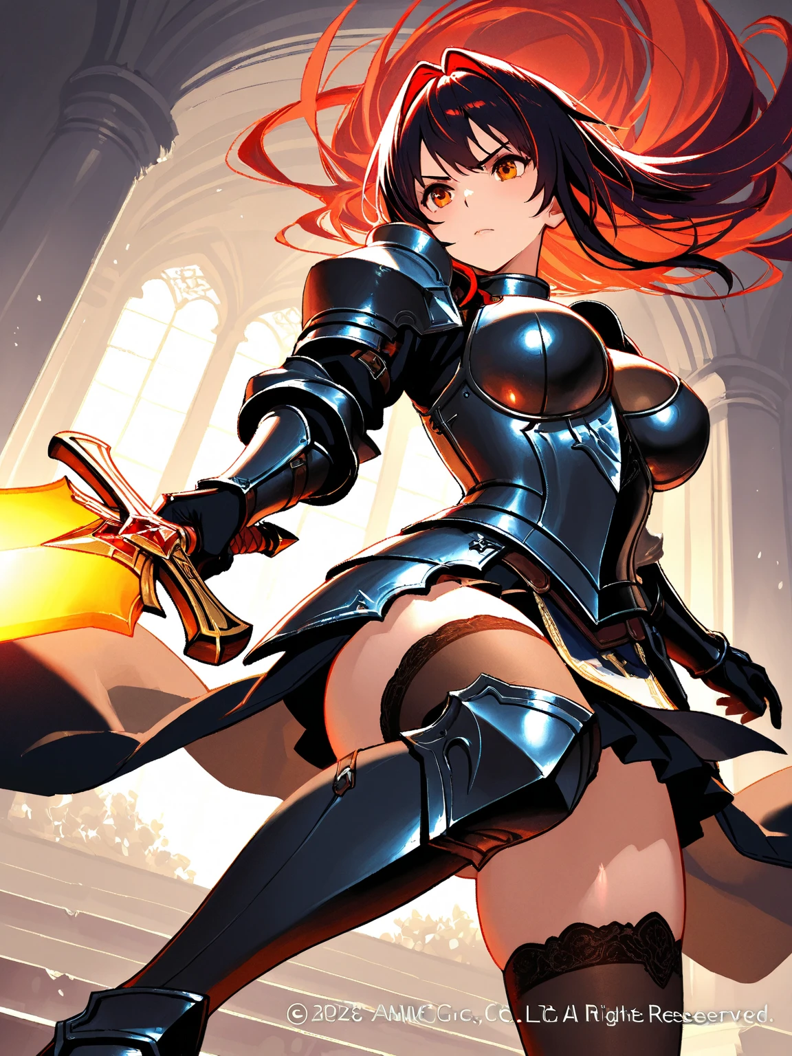 Yuu Watase, Rowena Morrill, Surreal, mysterious, strange, fantastical, fantasy, Sci-fi, Japanese anime, Tokyo city, miniskirt pretty girl fighting against Martians, Earth Defense Force, beautiful girl in skintight armored suit, perfect voluminous body close combat, dynamism, detailed masterpiece