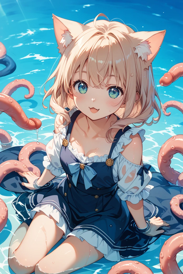 (Highest quality, 8k, 32K, masterpiece, Ultra-high resolution,:1.2),born, One girl,Super cute , Natural light,透明にShining Eyes, 20-year-old ,Fair skin, Girl with white hair, Wearing a swimsuit, Sexy pose,Fantasy Background, clear, Shining Eyes, eel, eel, eelが体に絡まっている, Tentacles