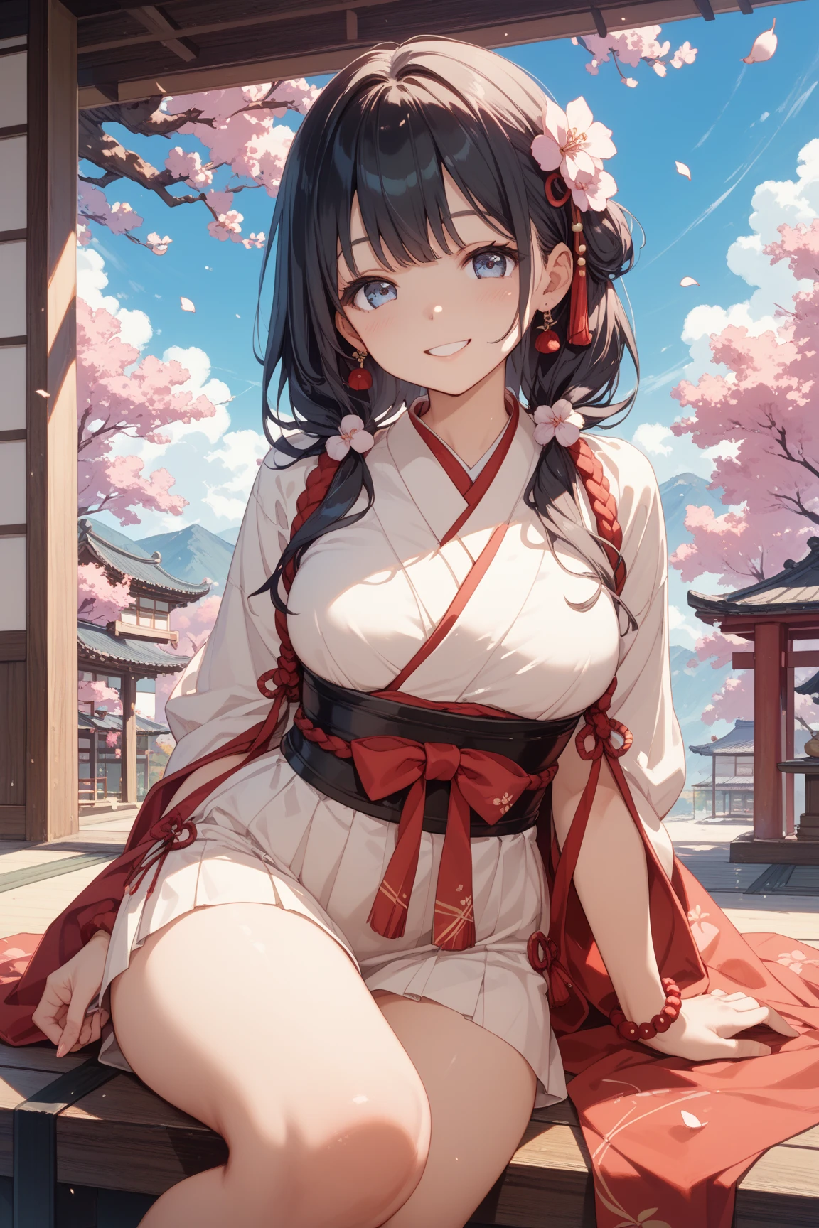 (masterpiece, best quality;1.3), extremely detailed , unity 8k wallpaper, perfect lighting, perfect shading,, 1girl,  looking at viewer, pov, 20yo, brown hair, red eyes, smile,perfect lighting,
 <lora:diaochanyuanpi_3text:0.3>diaochan, pink detailed dress, huge breast, wide hip, detached sleeves, flower, realistic, brown eyes, hair ornament, bare shoulders, wide sleeves, flower background,old castle, cherry blossoms, from below, full body,
sitting king chair, spread legs,red ribbon,