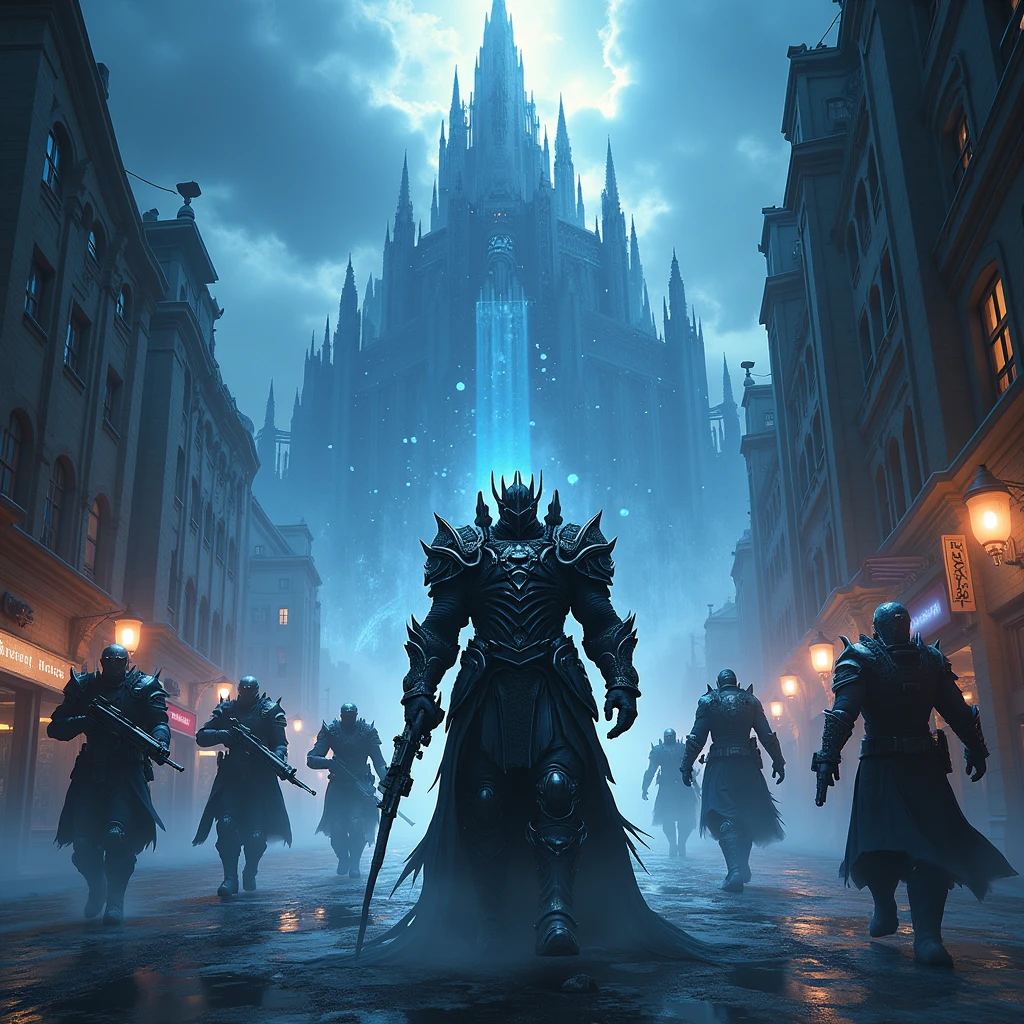 (extremely detailed 8k wallpaper), a medium shot photo of Grim dressed as a scary masked metallic white and baby blue furry-supervillain in a metallic white and baby blue spiked armour made of fur glowing armour with spikes from marvel, theme, intricate, high detail, dramatic, destroyed burning buildings in the background